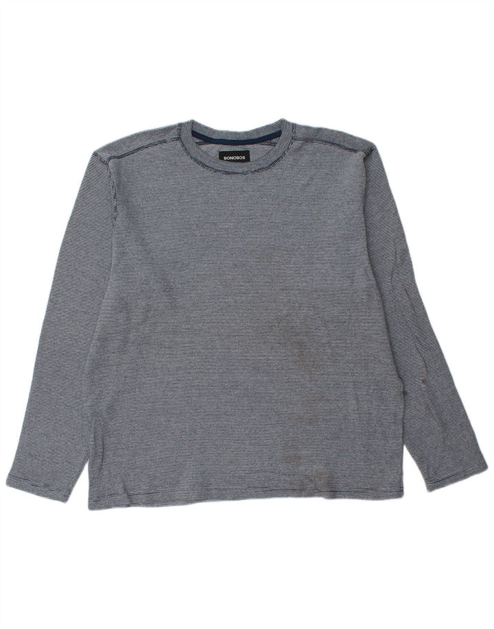 BONOBOS Мужской топ с длинным рукавом XL, синий в тонкую полоску, хлопок