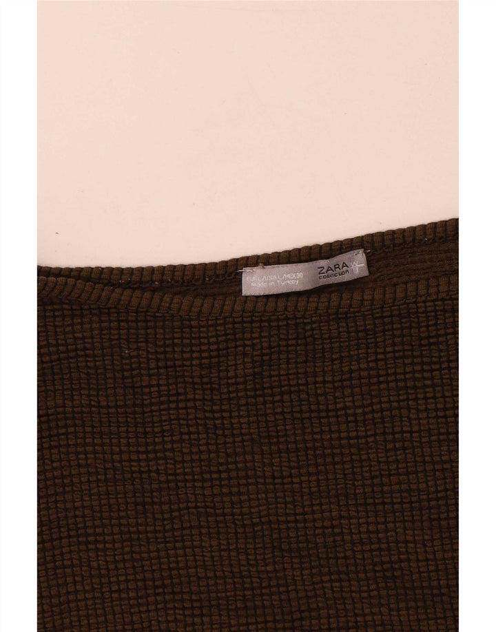 Женский топ оверсайз Zara с рукавом 3/4 UK 16, большой коричневый цвет