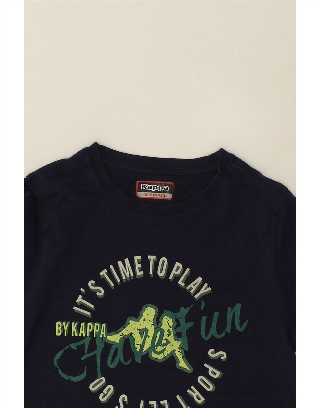 KAPPA Womens Graphic T-Shirt Top UK 6 XS Navy Blue Cotton | Vintage Kappa | Thrift | Second-Hand Kappa | Used Clothing | Messina Hembry 