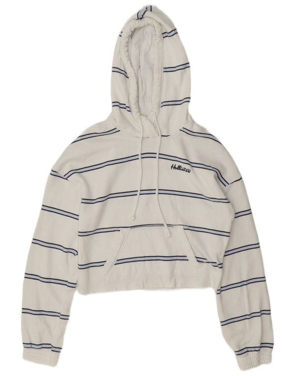 Женский укороченный джемпер с капюшоном оверсайз Hollister UK 6 XS, хлопок в белую полоску