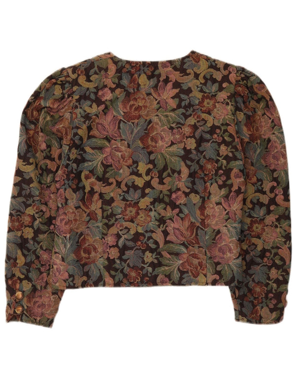 Винтажный женский укороченный пиджак UK 12, средний разноцветный цветочный принт