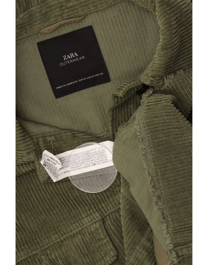 Женская вельветовая куртка оверсайз Zara UK 14, хлопковый средний зеленый цвет