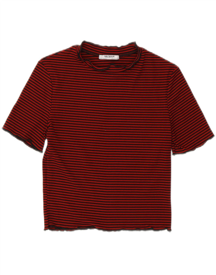 ZARA Womens Blouse Top UK 8 Small Burgundy Striped Vintage Zara and Second-Hand Zara from Messina Hembry 