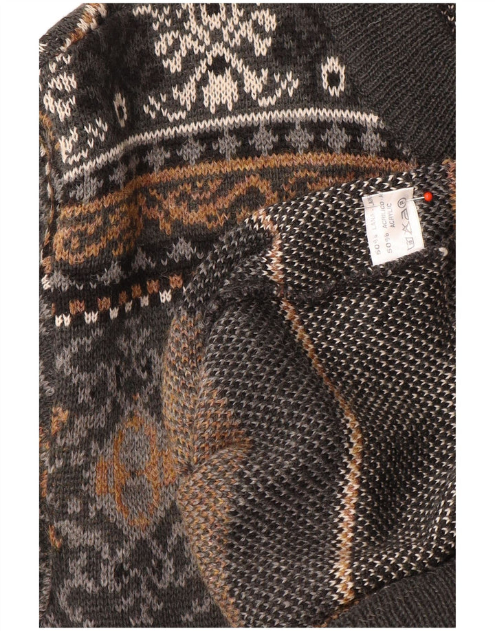 Винтажный мужской кардиган, большой серый шерстяной свитер Fair Isle
