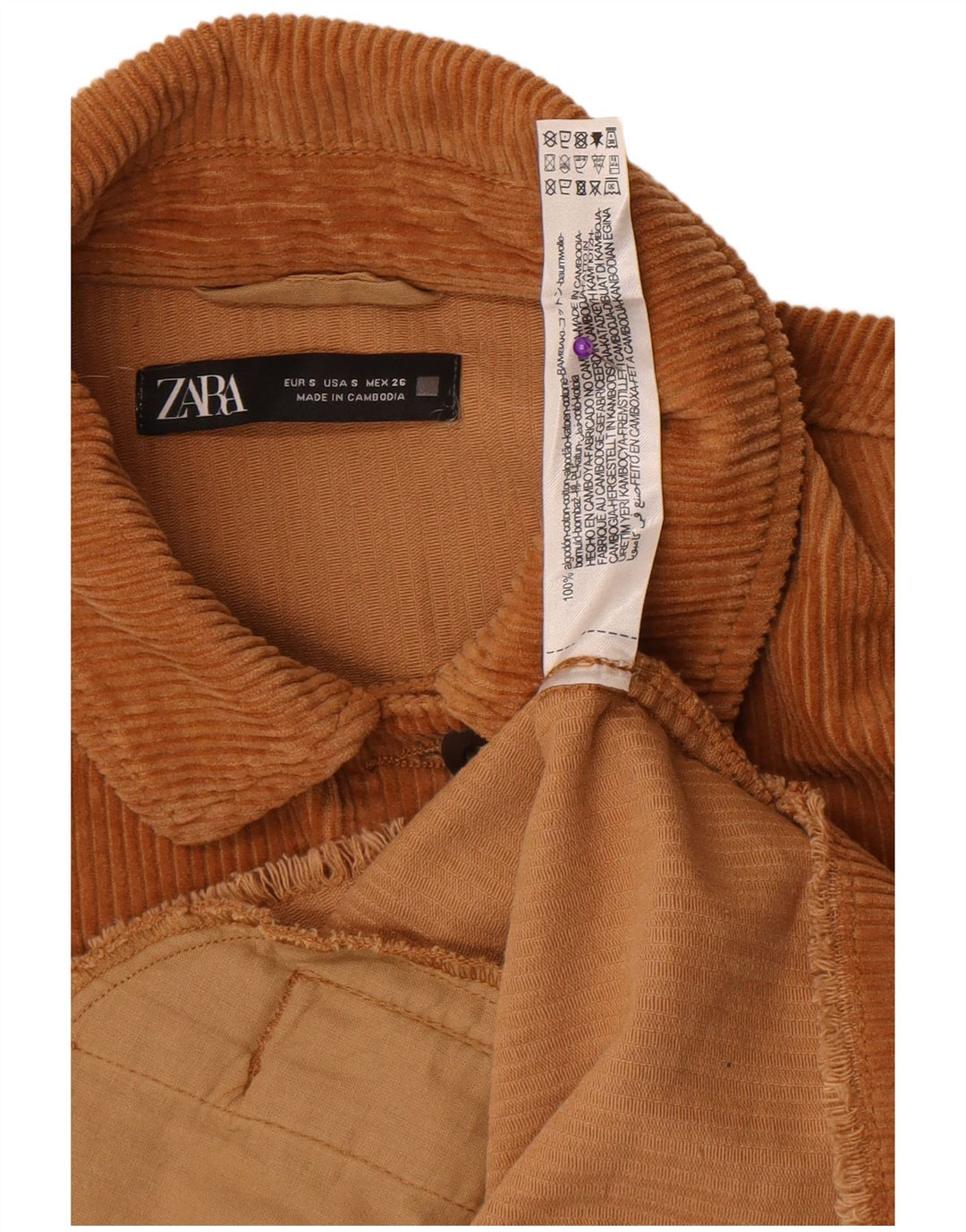 Женская вельветовая куртка оверсайз Zara UK 10, маленький размер, коричневый хлопок