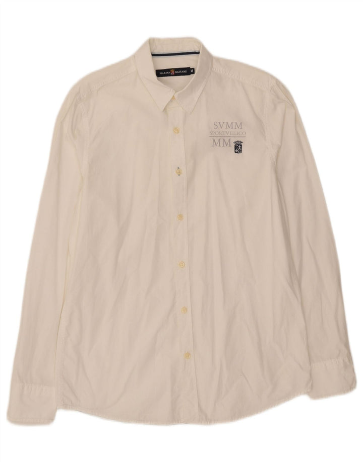 MARINA MILITARE Mens Graphic Shirt Medium Off White Vintage Marina Militare and Second-Hand Marina Militare from Messina Hembry 