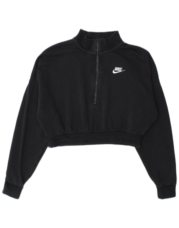 Женский укороченный свитшот с воротником на молнии Nike UK 10, маленький черный хлопковый джемпер