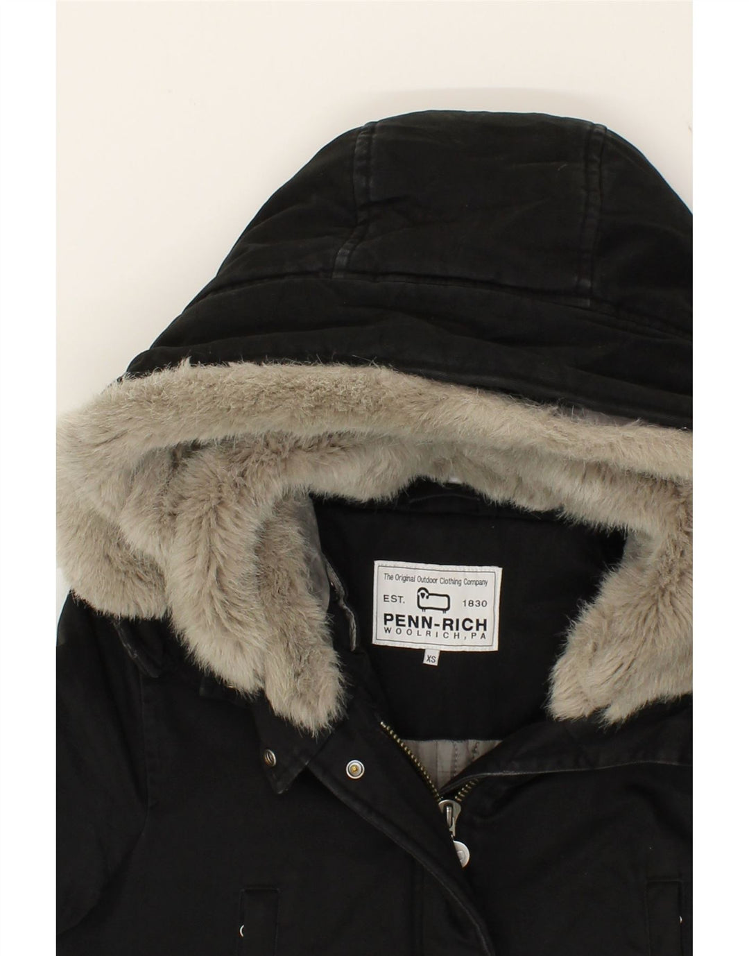 PENN-RICH Womens Hooded Parka Jacket UK 6 XS Black Polyester Vintage Penn-rich and Second-Hand Penn-rich from Messina Hembry 