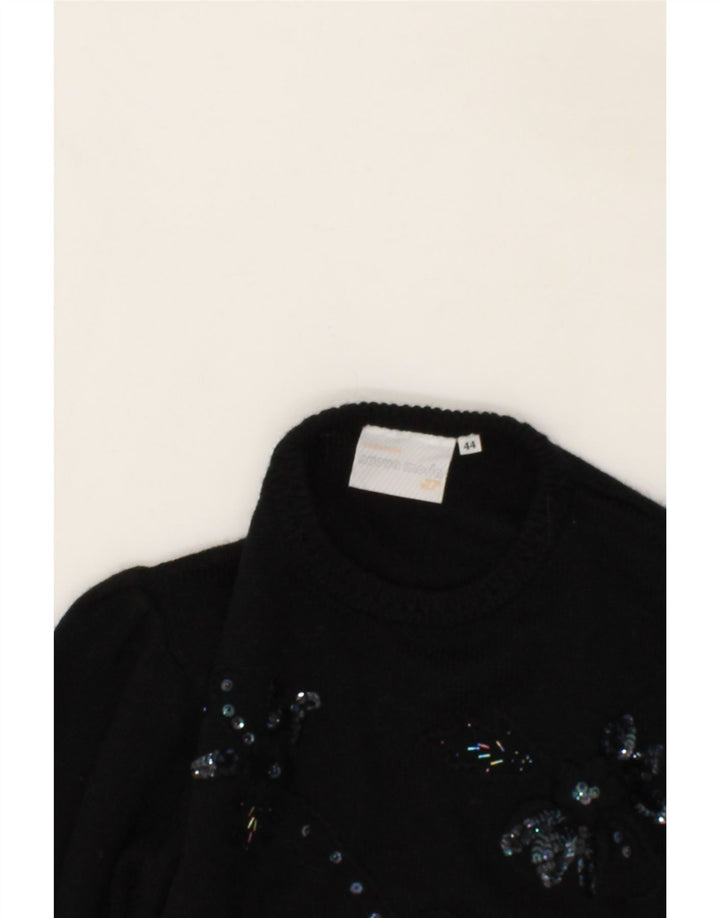 VINTAGE Womens Boat Neck Jumper Sweater IT 44 Medium Black Polyacrylic Vintage Vintage and Second-Hand Vintage from Messina Hembry 