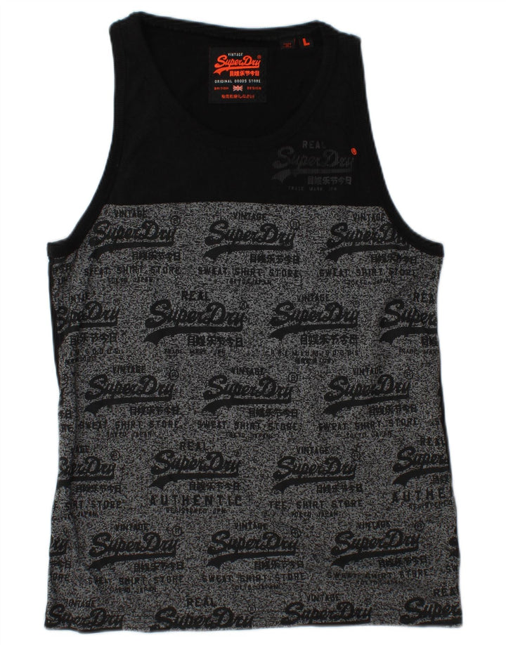 SUPERDRY Мужской жилет с графическим рисунком, большой черный хлопок с цветными блоками