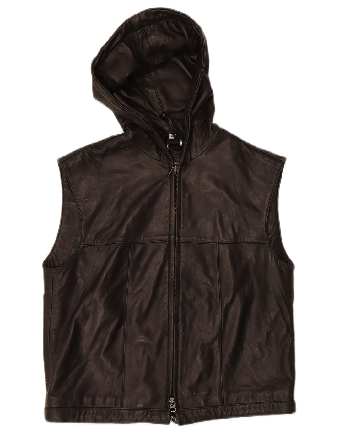 LEATHER SOUND Womens Hooded Leather Gilet EU 38 Medium Black Leather