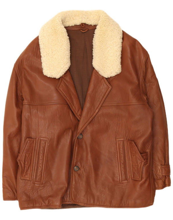 Vintage Mens Leather Jacket UK 40 Large Brown Colourblock