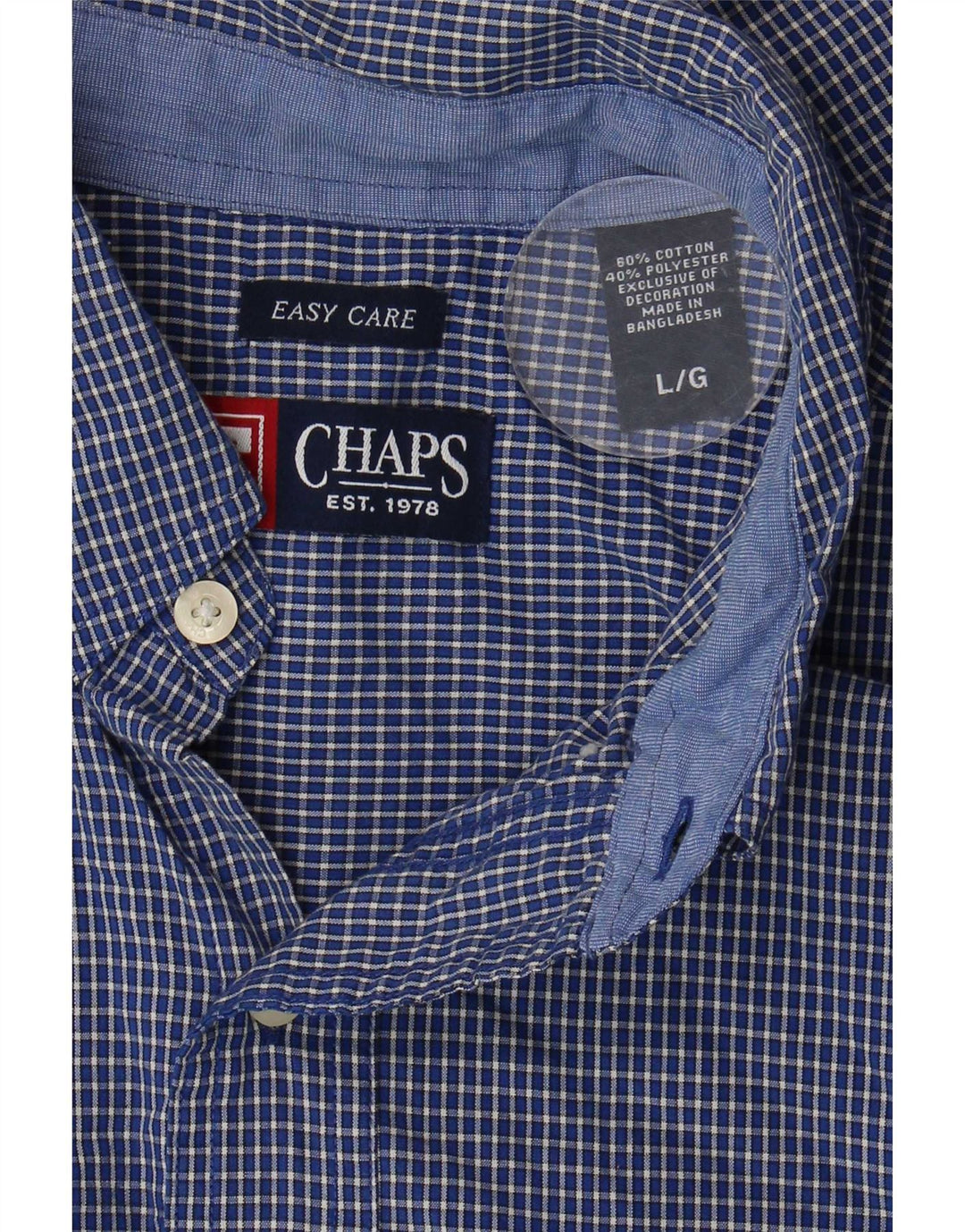 Мужская рубашка Chaps Easy Care, большая синяя клетка, хлопковая