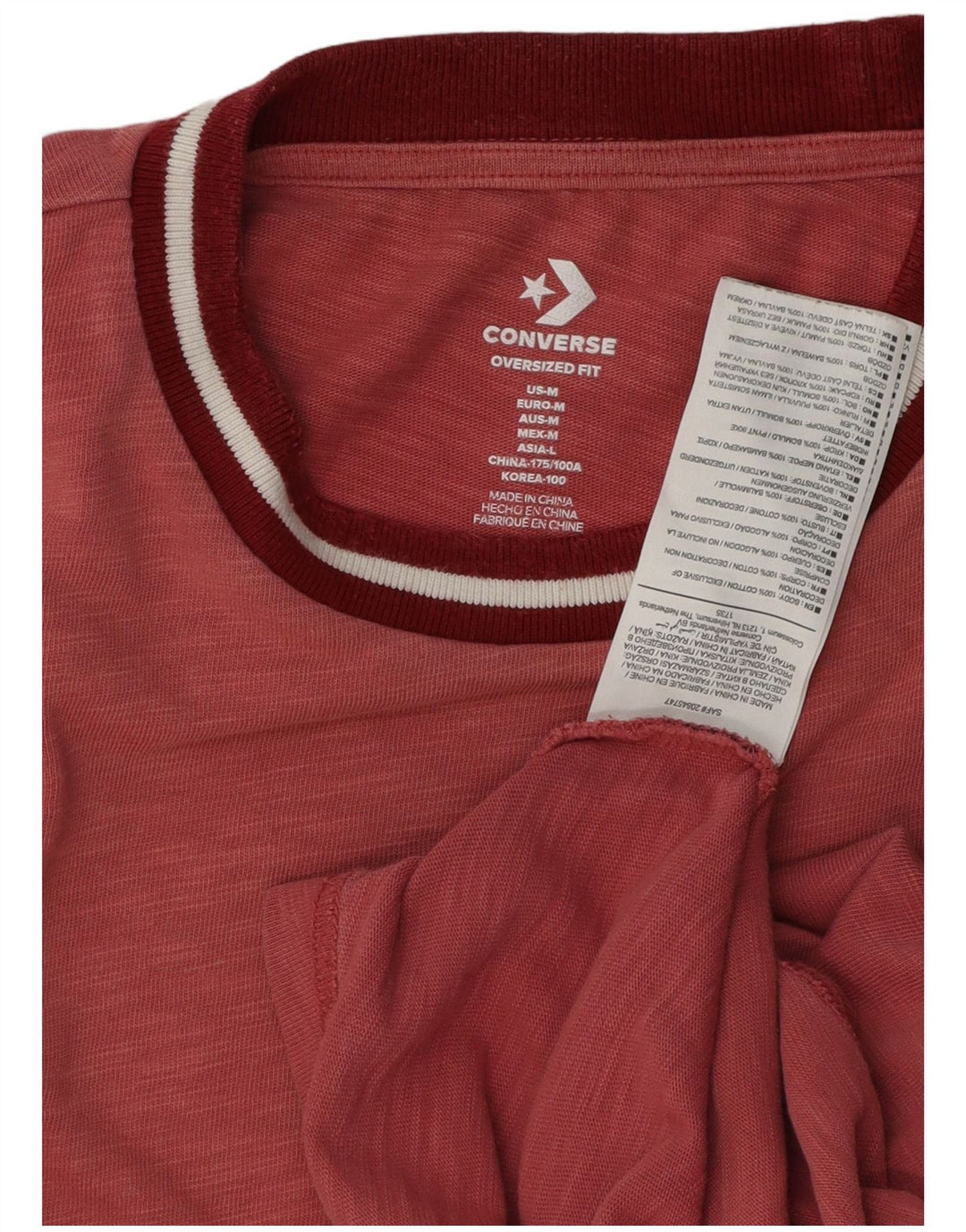 Мужская футболка оверсайз с рисунком Converse Top среднего бордового цвета, хлопок с крапинками