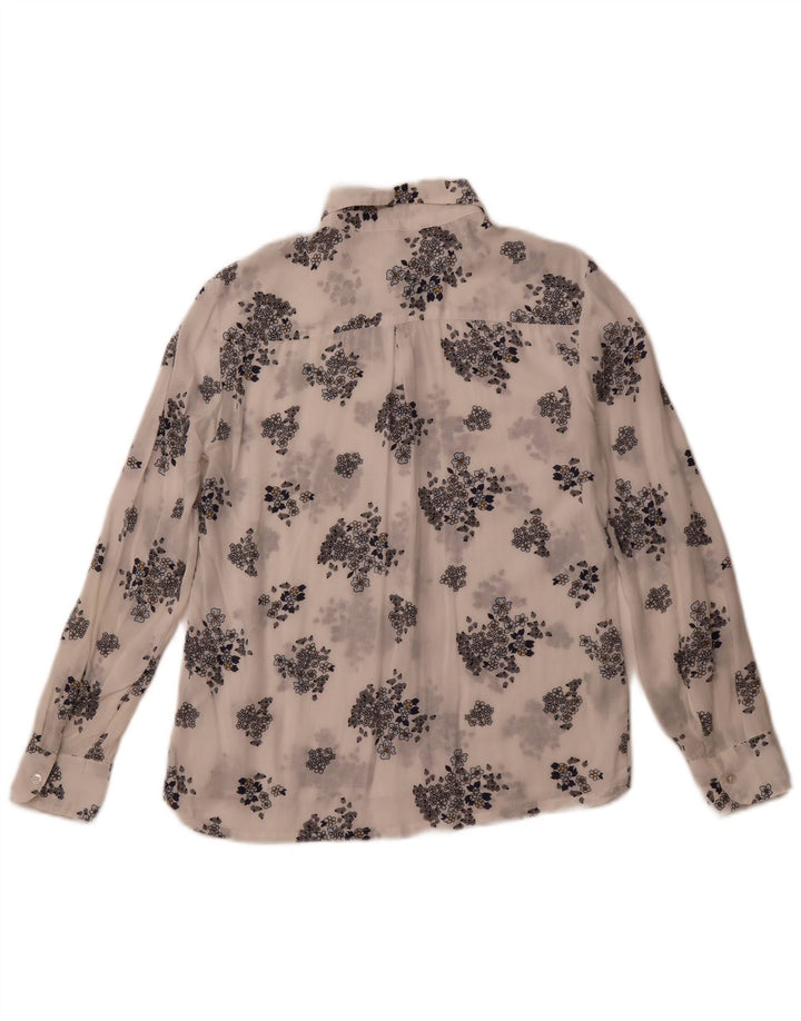 Женская прозрачная рубашка BENETTON UK 6 XS из модала белого цвета с цветочным принтом