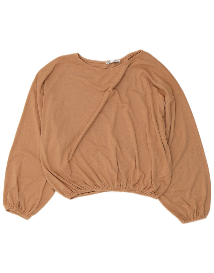 ZARA Womens Crop Oversized Blouse Top UK 14 Medium Beige Viscose