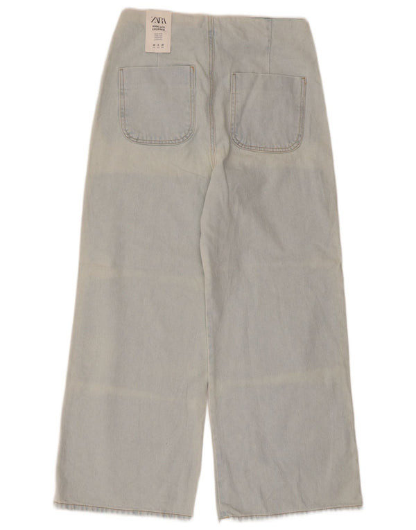 Женские укороченные широкие джинсы Zara с кислотной стиркой EU 40 Medium W30 L26 Синий хлопок