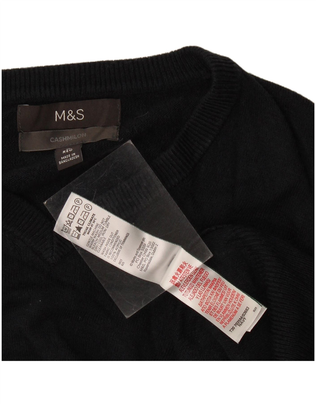 Мужской джемпер с v-образным вырезом Marks & Spencer среднего размера, темно-синий, акрил