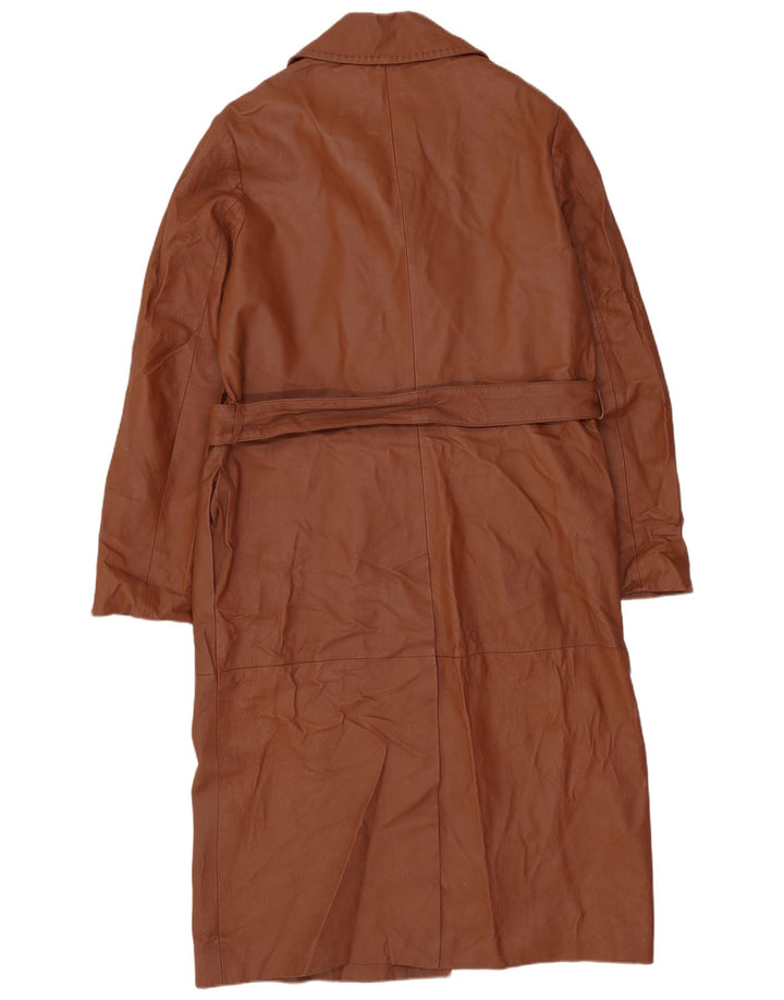 Винтажное женское двубортное пальто оверсайз UK 10, маленькое коричневое кожаное пальто