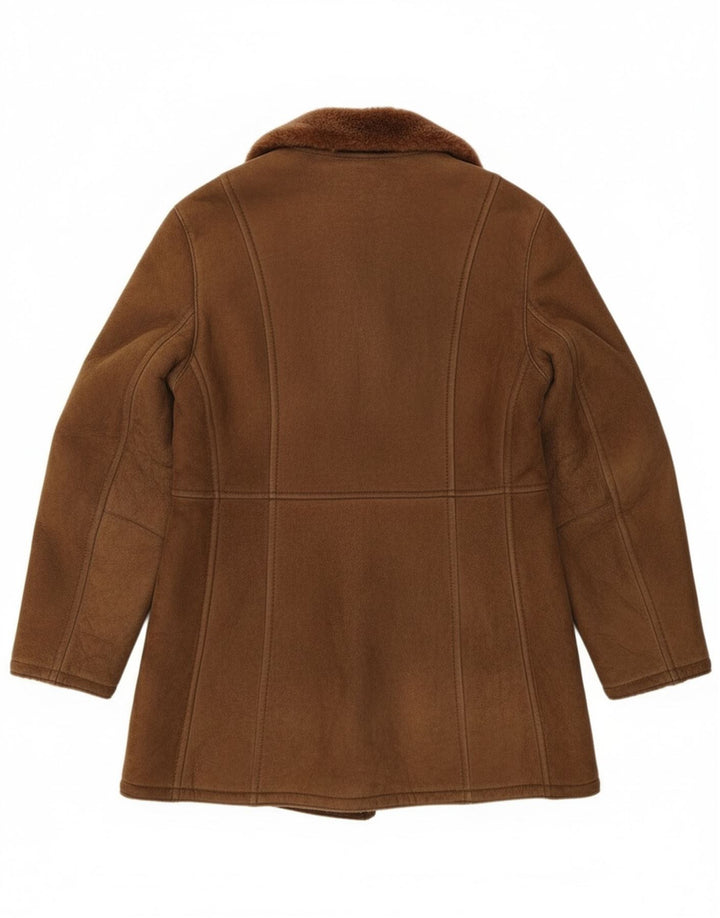 Винтажная мужская двубортная короткая дубленка IT 54 2XL Коричневая кожаная