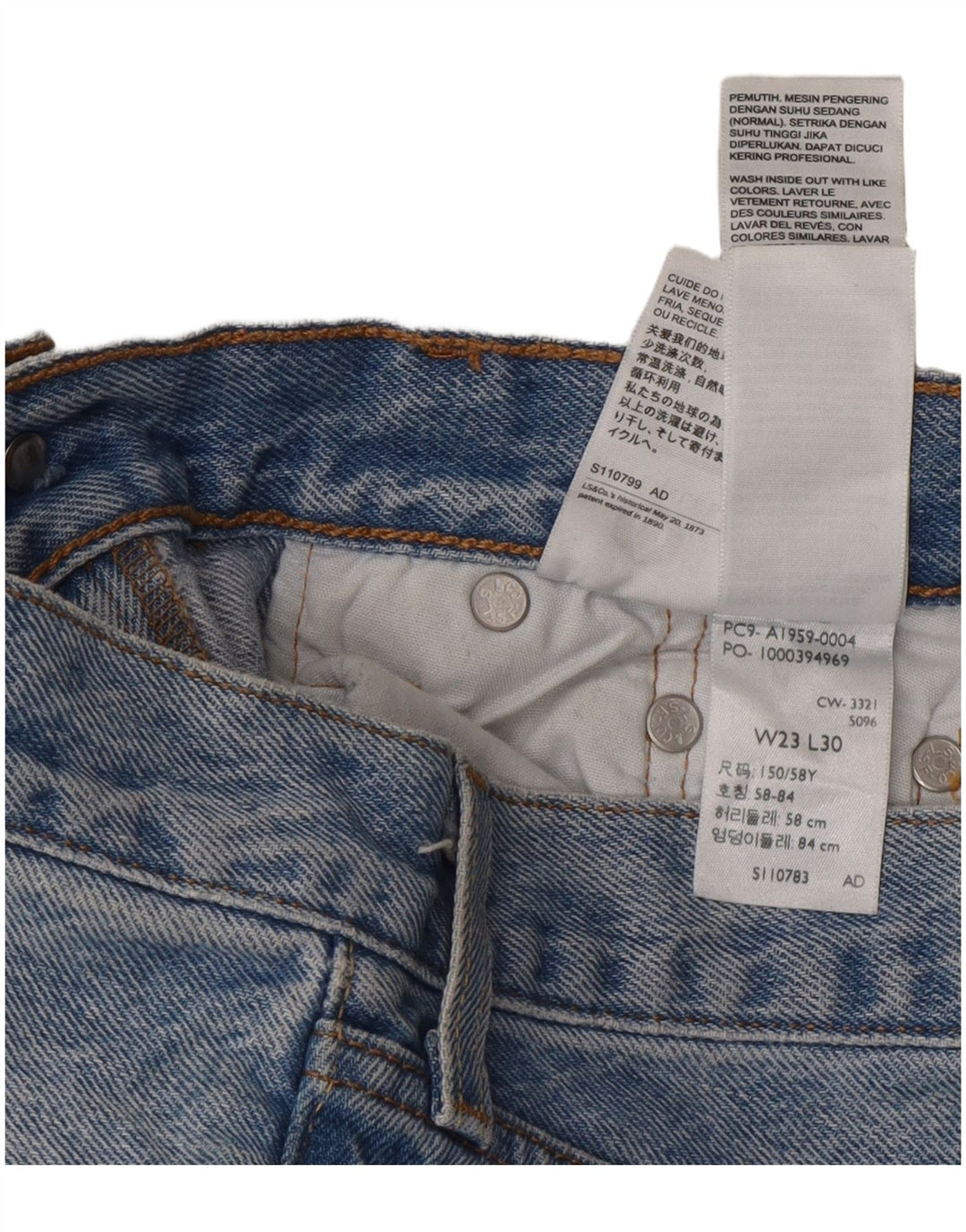 Женские потертые прямые джинсы Levi's 501 W23 L30, синий хлопок