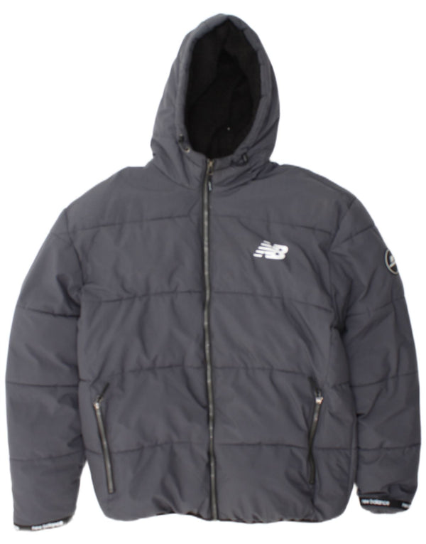 New Balance Mens Hooded Sherpa Padded Jacket UK 40 Large Grey Polyester