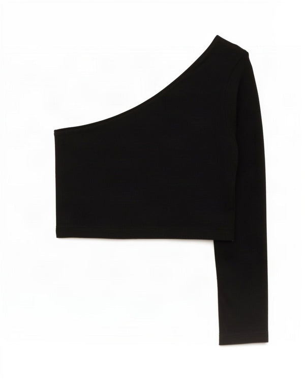 Zara Womens One Shoulder Crop Top UK 8 Small Black