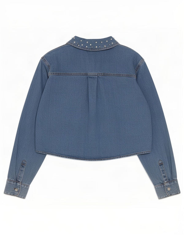 Женская укороченная джинсовая рубашка Zara UK 10, маленький синий пятнистый хлопок