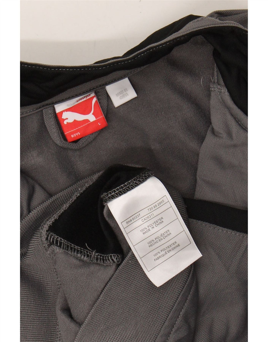 PUMA Boys Graphic Tracksuit Top Jacket 13-14 Years Large  Grey Colourblock Vintage Puma and Second-Hand Puma from Messina Hembry 