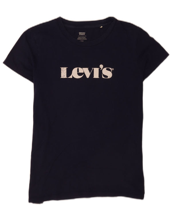 Женская футболка с рисунком Levi's Top UK 10, маленькая, темно-синяя, хлопок