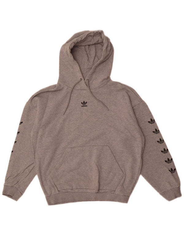 Женский джемпер с капюшоном Adidas Oversized с рисунком UK 10, маленький, серый, хлопковый