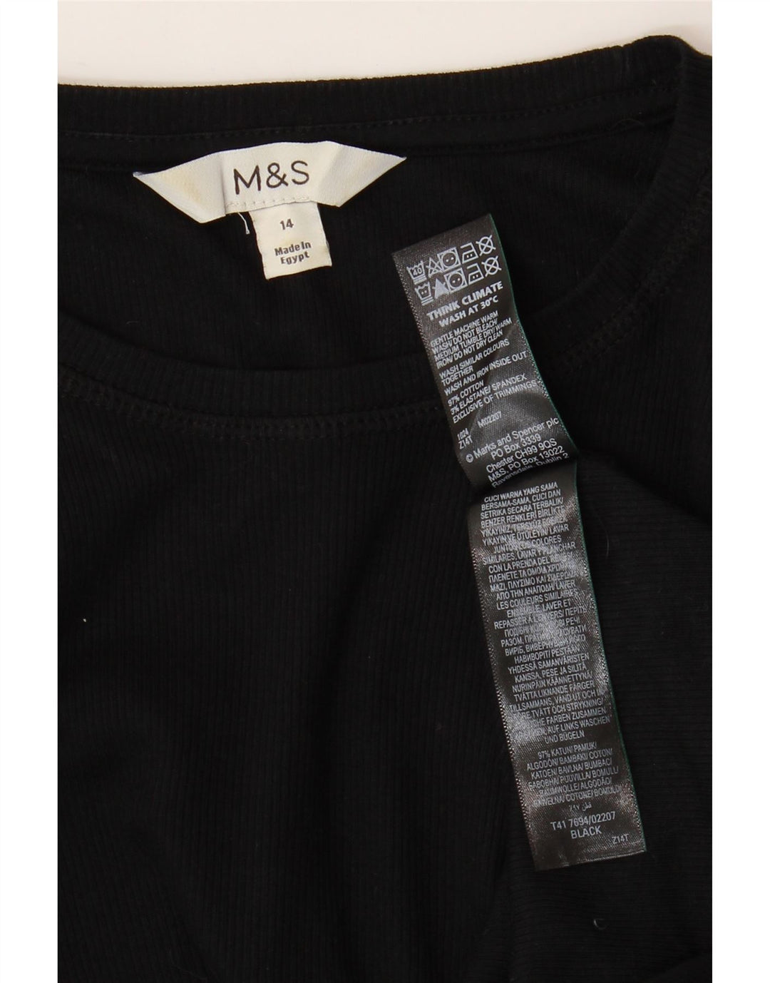 Женский топ с длинным рукавом Marks & Spencer UK 14, средний черный хлопок