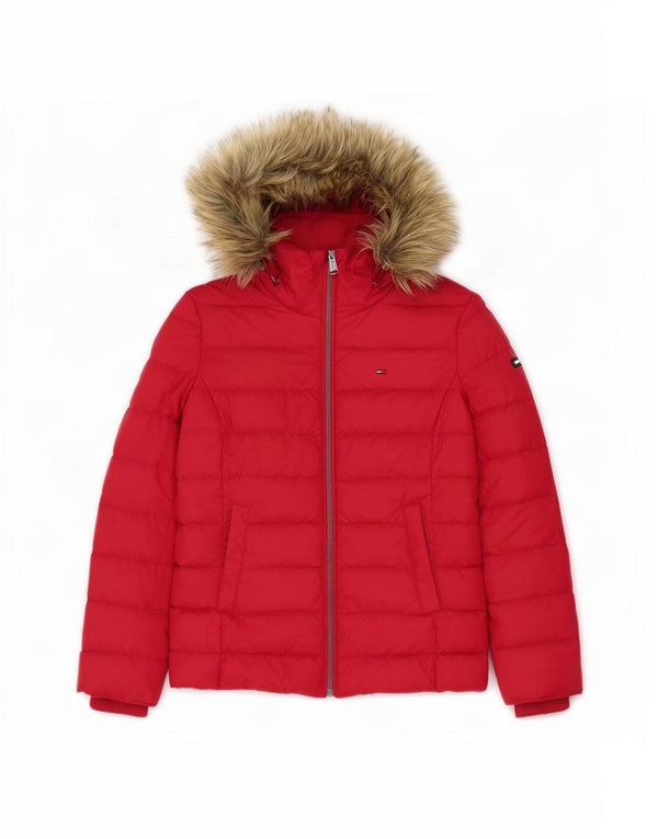 Женская стеганая куртка с капюшоном Tommy Hilfiger UK 10, маленькая, красный, полиэстер