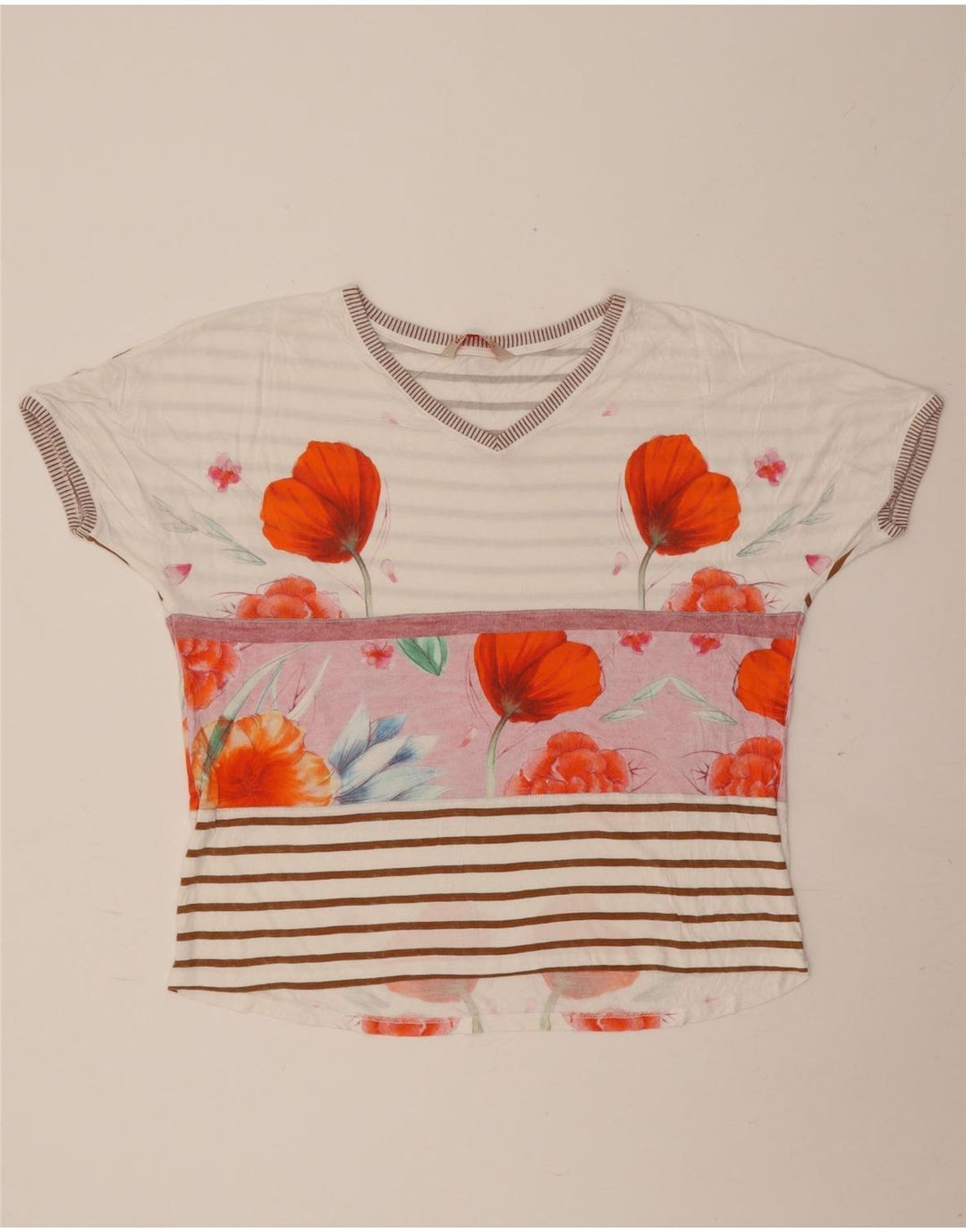 Женская футболка Desigual Top UK 16, большая белая с цветочным принтом