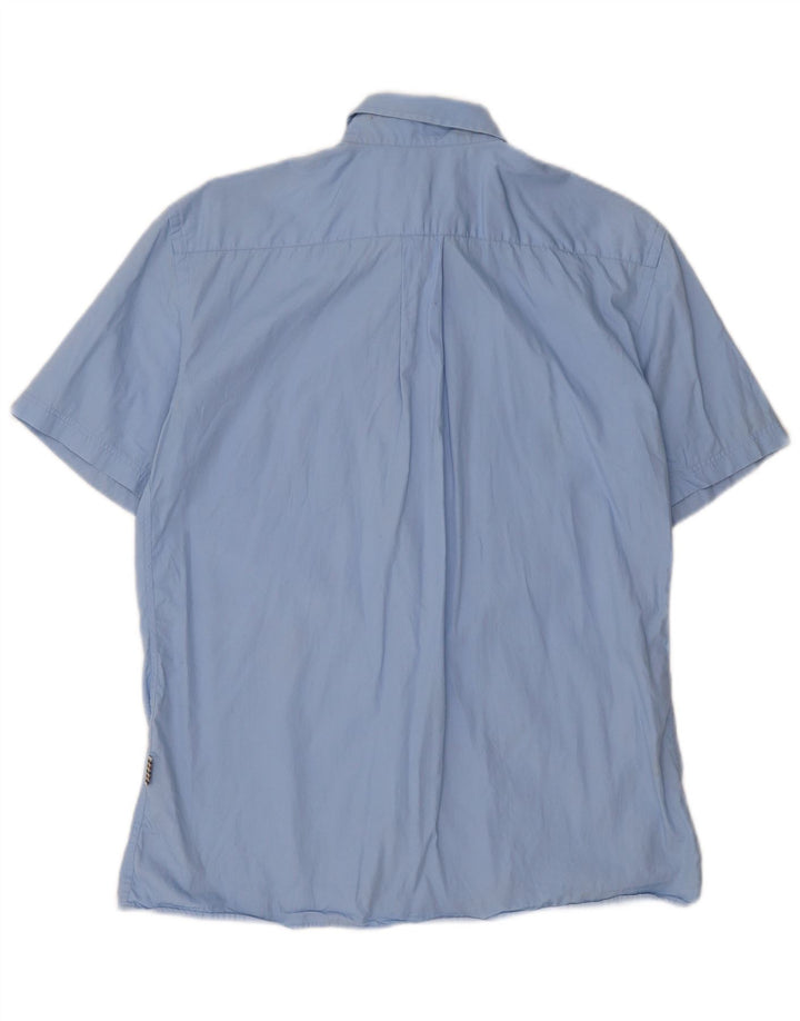Aquascutum Мужская рубашка с коротким рукавом из хлопка среднего синего цвета
