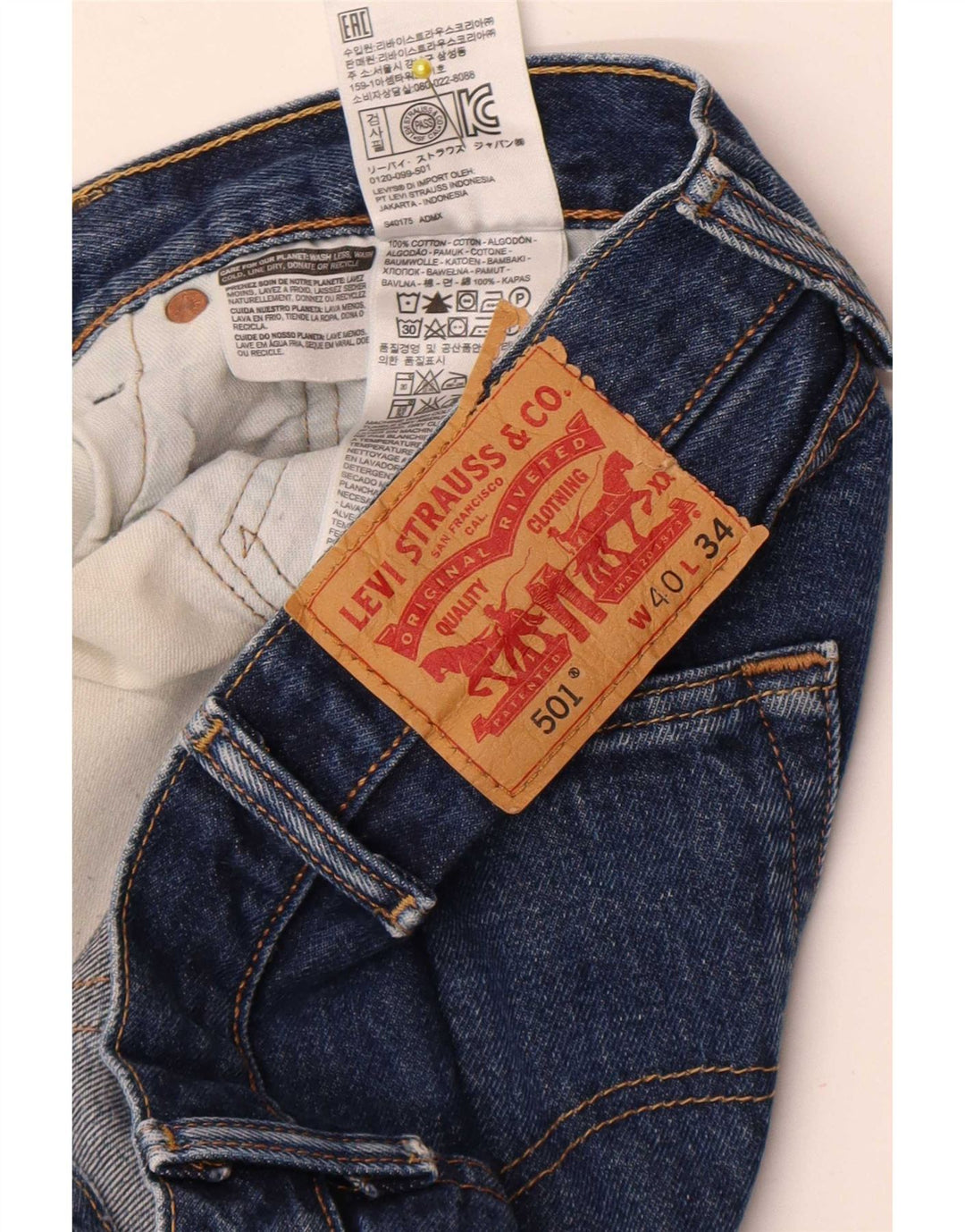 Мужские прямые джинсы Levi's 501 W40 L31 синие, хлопок