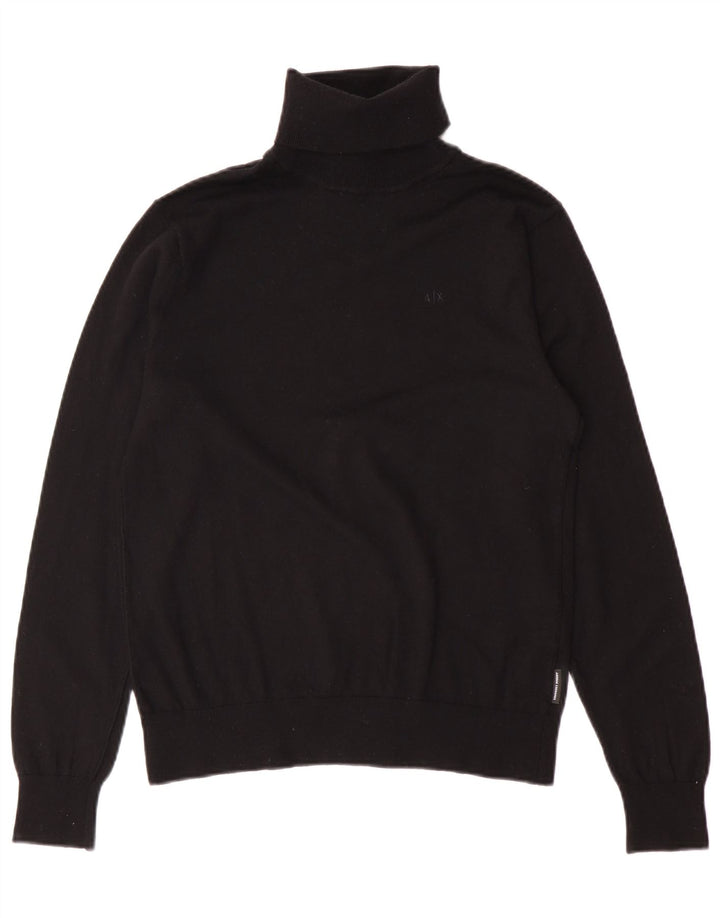 Мужской джемпер с высоким воротником Armani Exchange, маленький черный из натуральной шерсти