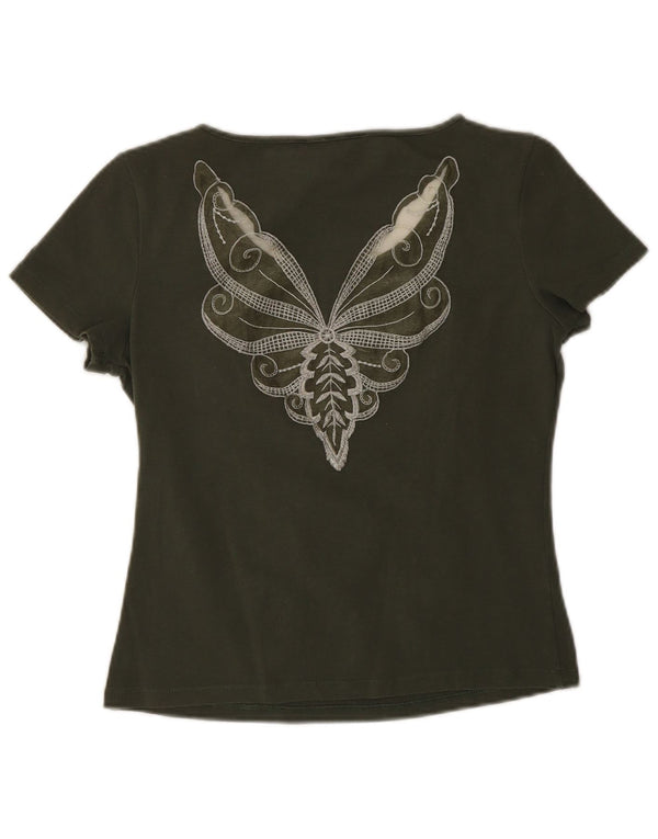 Женская футболка с рисунком Christian Dior Top UK 14 Medium Khaki Butterfly