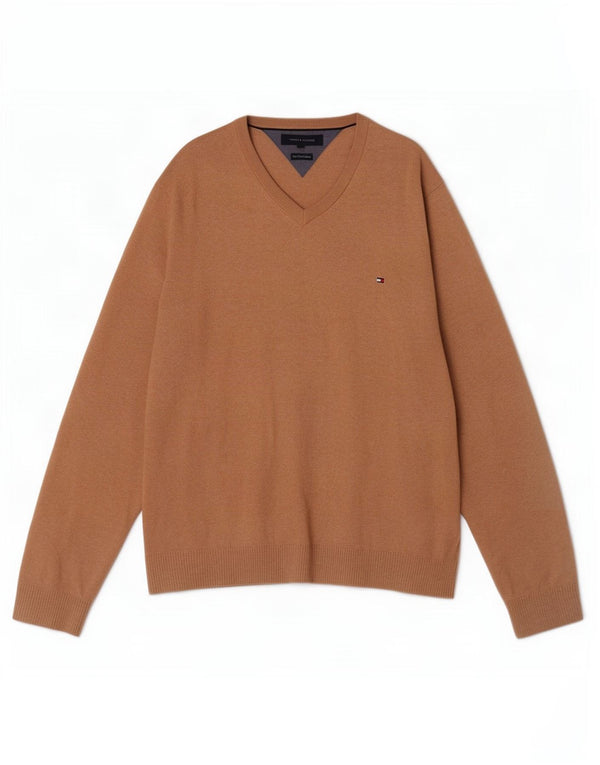 Мужской джемпер с v-образным вырезом Tommy Hilfiger XL, коричневый хлопок