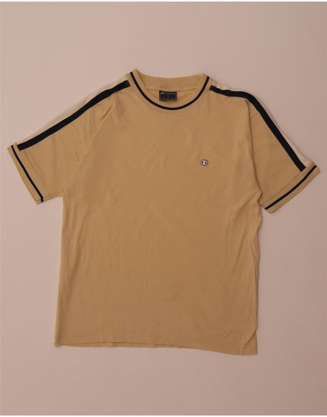Мужская футболка CHAMPION, маленькая, бежевая, хлопковая с цветными блоками