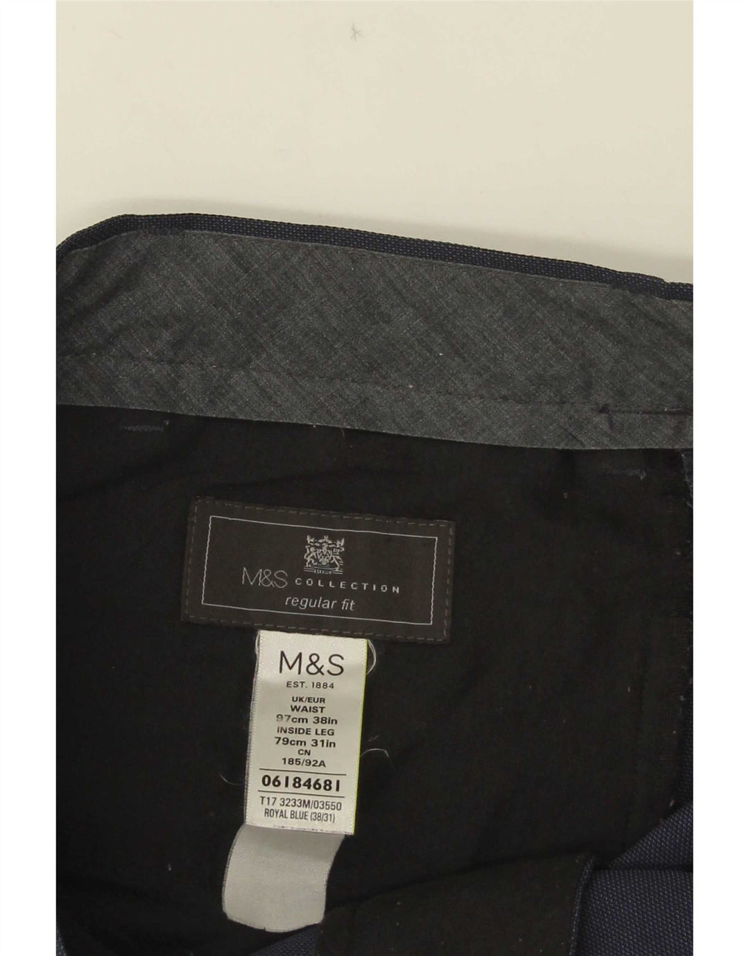 Мужские прямые костюмные брюки стандартного кроя Marks & Spencer W38 L28 темно-синие
