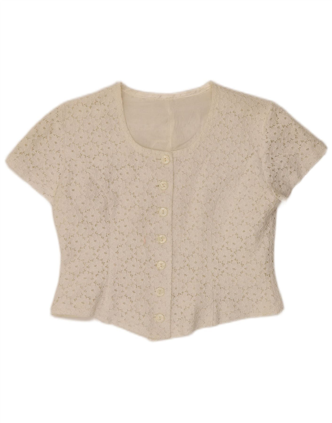 Женская укороченная блузка-рубашка с коротким рукавом VINTAGE IT 46, большая с белым цветочным принтом