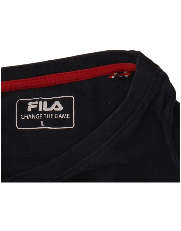 Мужская футболка с рисунком Fila, большая, темно-синяя