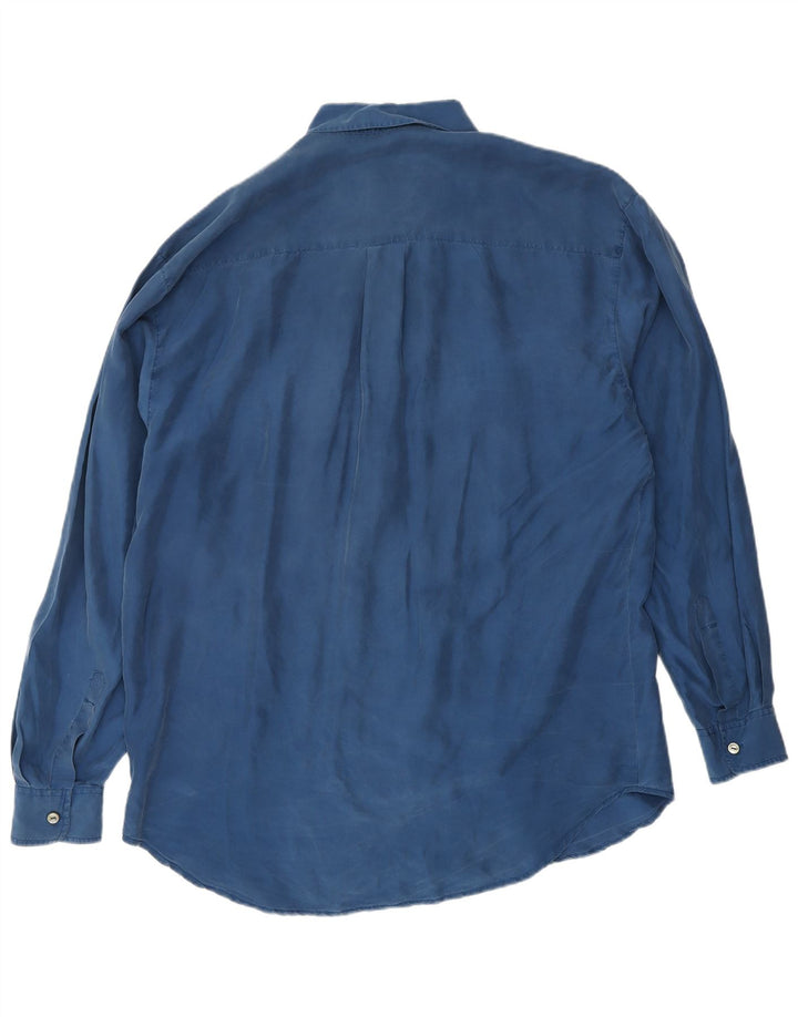 ВИНТАЖНАЯ Мужская Рубашка Среднего Синего Шелка