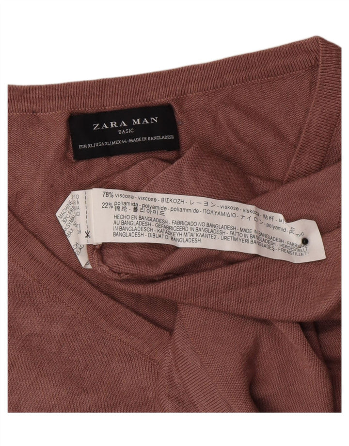 Мужской джемпер с v-образным вырезом Zara XL, розовый вискоза