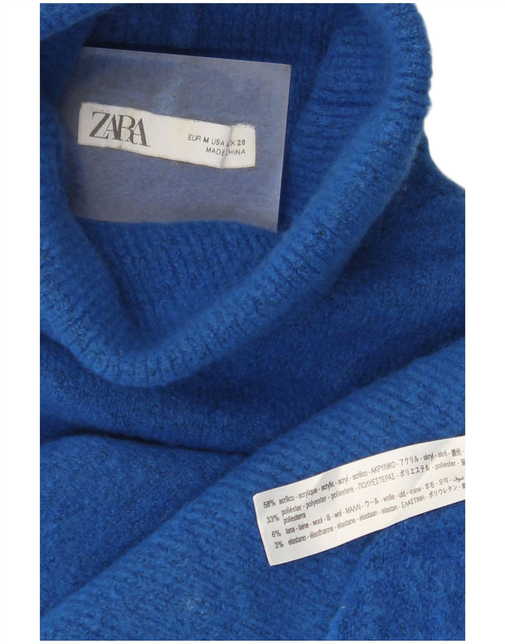 Женский свободный джемпер с высоким воротником Zara UK 14, средний синий акрил