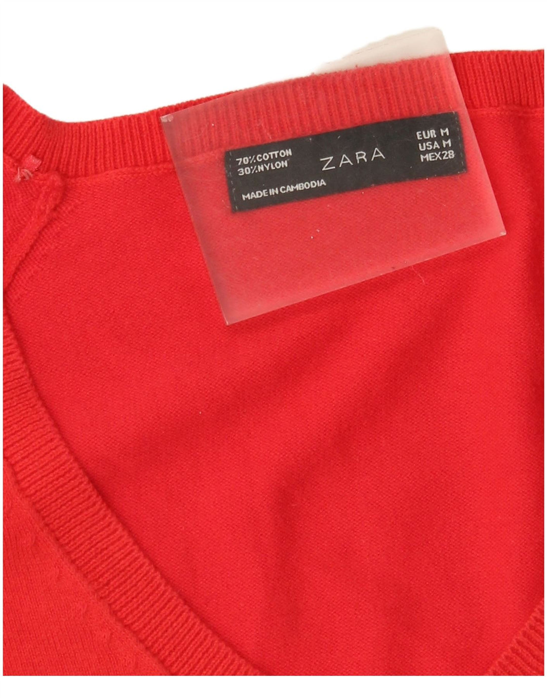 Женский джемпер с v-образным вырезом Zara UK 12, хлопковый средний красный цвет