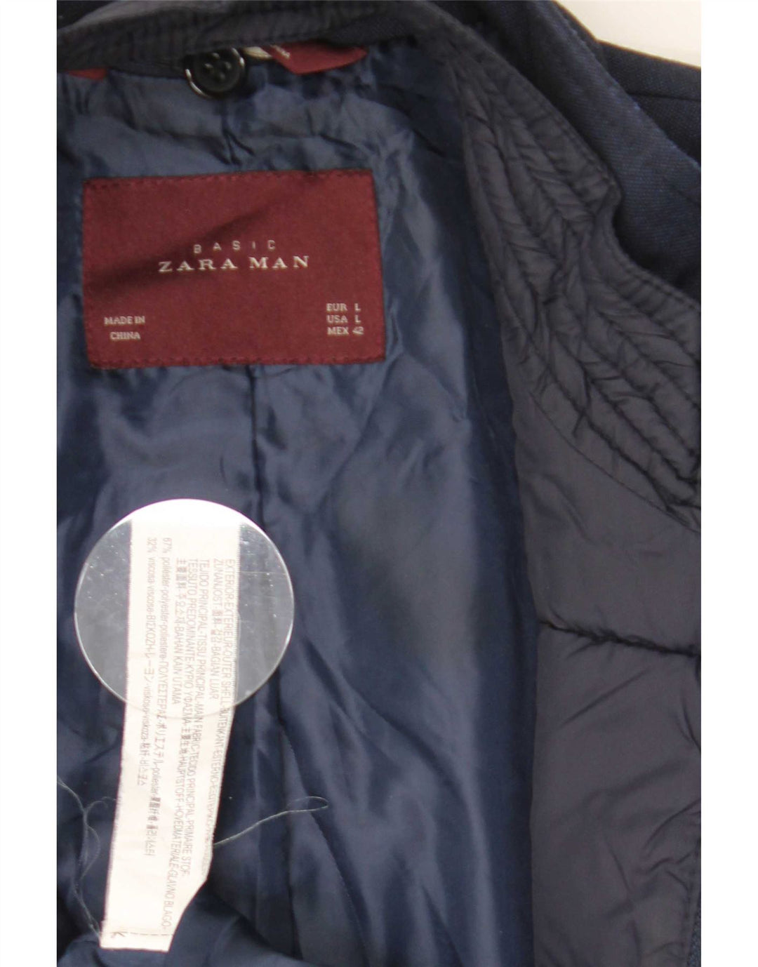 Мужской пиджак Zara с 4 пуговицами UK 40, большой темно-синий полиэстер
