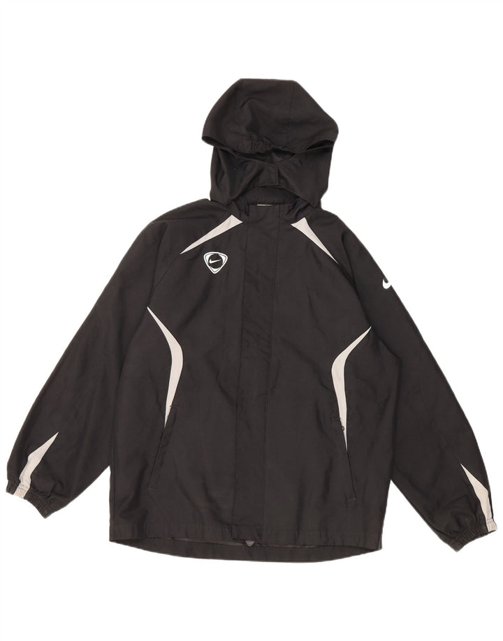 Дождевик с капюшоном NIKE для мальчиков 12–13 лет, большая черная полиэстер с цветными блоками
