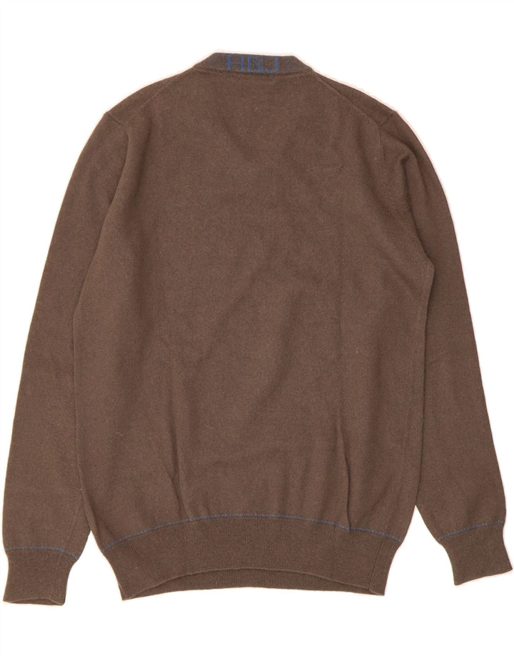 HARMONT & BLAINE Mens V-Neck Jumper Sweater Medium Brown Wool Vintage Harmont & Blaine and Second-Hand Harmont & Blaine from Messina Hembry 